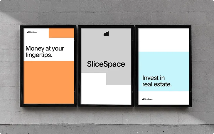 SliceSpace campaign posters on a wall